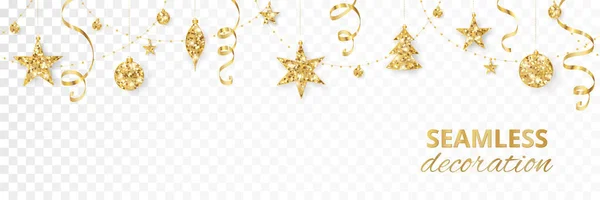 Naadloze Vakantie Decoratie Gouden Kerstrand Met Glitter Feestelijke Vectorachtergrond Geïsoleerd Stockillustratie