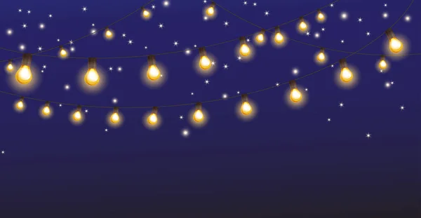 Rekreační Pozadí Zářící Žárovkové Věnce Vektorová Dekorace Smyčka Zlatých Vánočních Royalty Free Stock Ilustrace