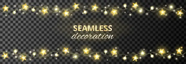 Décoration Sans Couture Avec Étoiles Dorées Lumières Lumineuses Isolées Illustration — Image vectorielle