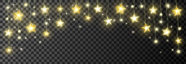 Estrelas Douradas Iluminam Decoração Férias Fronteira Luminosa Isolada Moldura Vetorial — Vetor de Stock