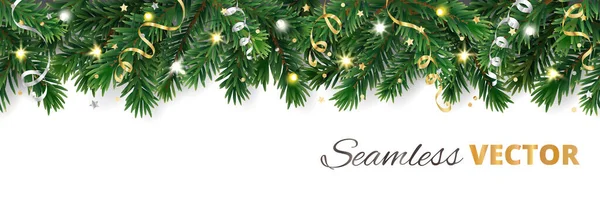 Árbol Navidad Decoración Inconsútil Aislado Blanco Árbol Perenne Con Luces — Archivo Imágenes Vectoriales