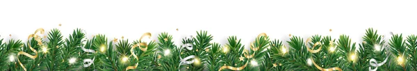 没有缝隙的假日装饰 圣诞树边 装饰着灯饰 被白色隔离的节日框架 庆祝向量背景 冬季横幅 新年头头 派对海报 — 图库矢量图片