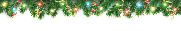 Απρόσκοπτη Διακόσμηση Διακοπών Σύνορα Χριστουγεννιάτικο Δέντρο Φώτα Γιρλάντα Εορταστική Πλαίσιο — Διανυσματικό Αρχείο