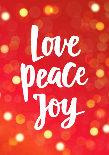 Świąteczna Kartka Miłość Radość Pokoju Ręcznie Rysowany Tekst Błyszczące Świecące Wektory Stockowe bez tantiem
