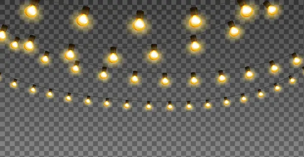 Zářící Žárovkové Věnce Izolovaná Vektorová Dekorace Smyčka Zlatých Vánočních Světel Stock Vektory
