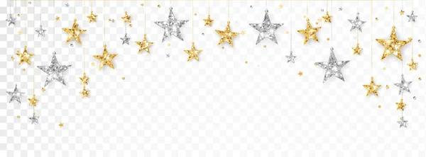 假日装饰 星星点点的边界 被白色隔离的节日病媒背景 金色和银色的花环 圣诞节和新年的横幅 生日贺卡 免版税图库插图