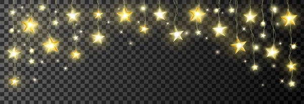 Estrelas Douradas Iluminam Decoração Férias Fronteira Luminosa Isolada Moldura Vetorial Ilustração De Bancos De Imagens