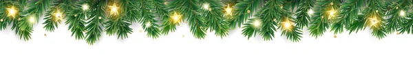 Zökkenőmentes Ünnepi Dekoráció Karácsonyfa Határ Fénykoszorúval Ünnepi Keret Elszigetelt Fehér Vektor Grafikák