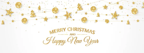Vektorový Vánoční Prapor Dekoracemi Veselé Vánoce Šťastný Nový Rok Text Royalty Free Stock Ilustrace