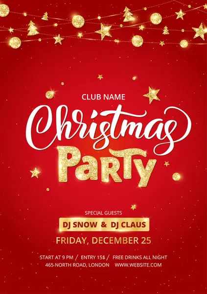 Šablona Plakátu Vánoční Párty Design Letáku Klubové Pozvání Zlatá Třpytivá Royalty Free Stock Vektory