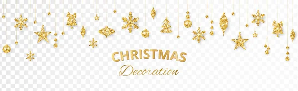 ベクタークリスマスの装飾 白い背景に単離された金の装飾のイラスト クリスマスの休日の枠 お祝いのバナー ヘッダーのためのグリッターガーランド 水平に繰り返すことができます ロイヤリティフリーのストックイラスト