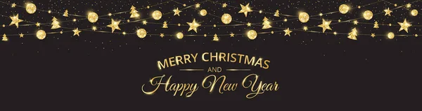 Vektorový Vánoční Prapor Dekoracemi Veselé Vánoce Šťastný Nový Rok Text Stock Ilustrace