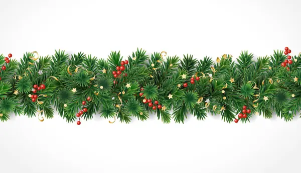 Weihnachten Hintergrund Mit Kiefer Girlande Isoliert Auf Weiß Rote Stechpalme Stockvektor