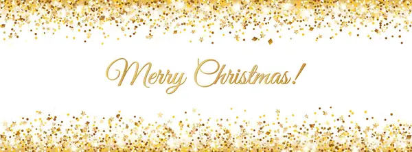 Vrolijk Kerst Nieuwjaarsspandoek Ontwerp Gouden Glitter Decoratie Vallende Gouden Stof Rechtenvrije Stockvectors