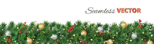 Απρόσκοπτη Γιρλάντα Χριστουγεννιάτικου Δέντρου Απομονωμένη Στο Λευκό Ρεαλιστικά Κλαδιά Πεύκου Εικονογράφηση Αρχείου
