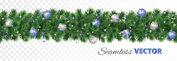 Bezešvé Vánoční Strom Věnce Izolované Bílém Realistické Borovicové Větve Stříbrnými Stock Ilustrace