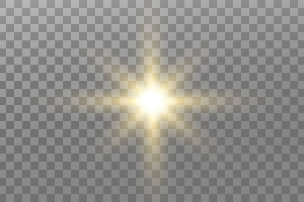 Эффект светящихся огней. Блёстки изолированы. Золотая сияющая звезда или вспышка солнца. Украшение к Рождеству, новогодняя вечеринка. Волшебное фото. Прозрачный фон можно удалить в векторном файле.