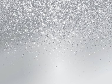 Silver glitter lights background. Sparkling glittering rain effect. Celebration backdrop for Christmas, wedding, birthday party. Luxury metallic frame, border. Vector. clipart