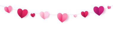 Pembe kalpler kusursuz dekorasyon. Sevgililer Günü aralığı, sınır. Şeffaf arkaplanda izole edilmiş düğün teli süslemeleri. Anneler Günü çelengi. Pankartlar, parti posterleri için. Vektör.