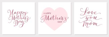 Anneler günü pankartları. Sosyal medya şablonu. Mutlu anneler günü beyaz arka planda izole edilmiş el yazısı. Tebrik kartları, afişler, davetiyeler için. Vektör.
