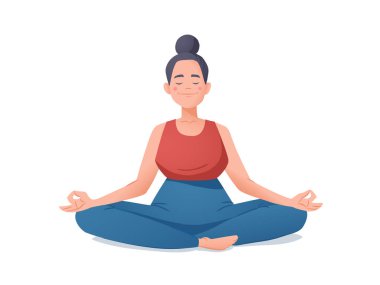 Genç bir kadın meditasyon yapıyor. Rahatla konsept vektör çizimi. Padmasana 'da oturan kız beyaz bir poz veriyor. Düz çizgi film karakteri.