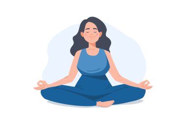 Genç bir kadın meditasyon yapıyor. Rahatla konsept vektör çizimi. Padmasana 'da oturan kız beyaz bir poz veriyor. Düz çizgi film karakteri.