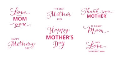 Anneler Günün kutlu olsun tipografi, el yazısı. Seni seviyorum anne mesajı. Anneler günü tebrik kartları, afişler, sosyal medya paylaşımları, davetiyeler, fotoğraf örtüleri için. Vektör dosyasında şeffaf arkaplan.