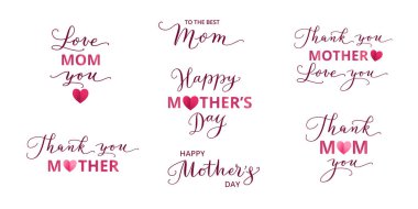 Anneler Günün kutlu olsun tipografi, el yazısı. Seni seviyorum anne mesajı. Anneler günü tebrik kartları, afişler, sosyal medya paylaşımları, davetiyeler, fotoğraf örtüleri için. Vektör dosyasında şeffaf arkaplan.