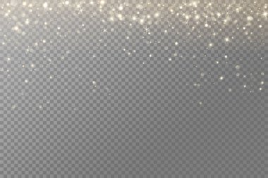 Altın parıltılı ışıklar ve tepeden düşen parlayan parçacıklar. Noel, Yeni Yıl, kutlama tasarımı için şenlikli dikey örtüler. Vektör dosyasındaki şeffaf arkaplanı sil.