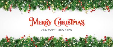 Noel tatili geçmişi. Noel ağacı çerçevesi, Holly Berry, kurdeleler. Noel süssüz süsleme. Mutlu noeller yazılı mesajlar. Tatil başlıkları, afişler, parti posterleri için.