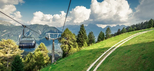 Gondola Ski Lift Mountain Ski Resort Green Forest Alps Italy — стокове фото