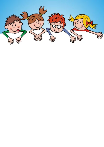 Cuatro Niños Sonrientes Ilustración Vectorial Divertida Plantilla Grupo Niñas Niños — Archivo Imágenes Vectoriales