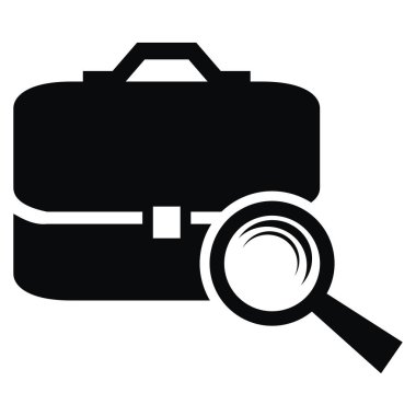 Büyüteç ve evrak çantası, siyah siluet, vektör simgesi