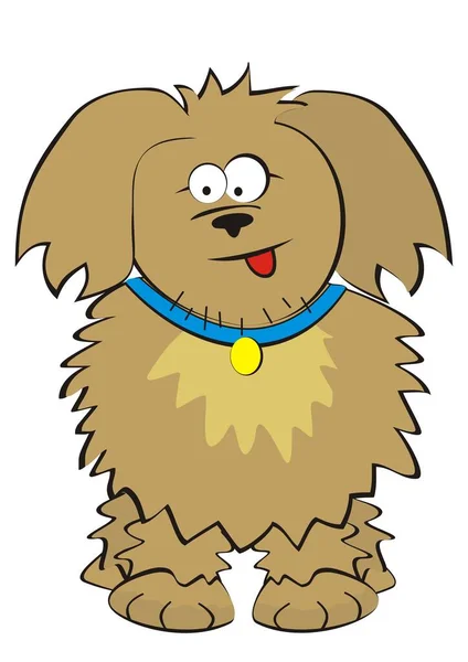 Brązowy Pies Niebieskim Kołnierzem Odizolowany Ilustracja Wektor — Wektor stockowy