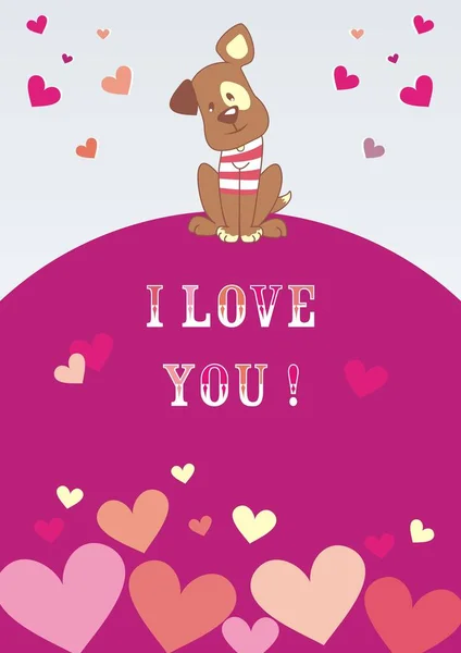 Cão Filhote Cachorro Cartão Saudação Amo Texto Ilustração Decorativa Vetorial —  Vetores de Stock