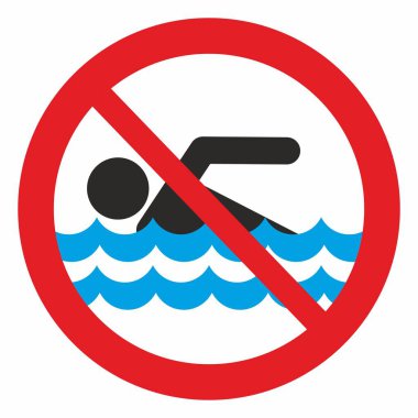 Yüzme yok, vektör uyarı işareti, kırmızı daire çerçeve