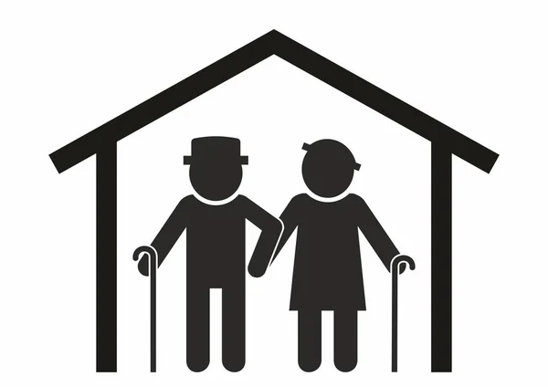 home for the elderly, retirement home, seniors at house, vector icon, black silhouette