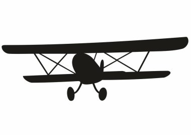 biplane, airplane, vector icon, black silhouette