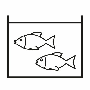 Akvaryumdaki balık, vektör sembolü, illüstrasyon, şeffaf arkaplan, kontur çizimi