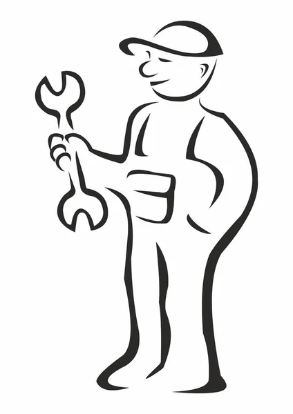 Repairman Man Wrench Vector Icon Contour Drawing Transparent Background — Stock Vector