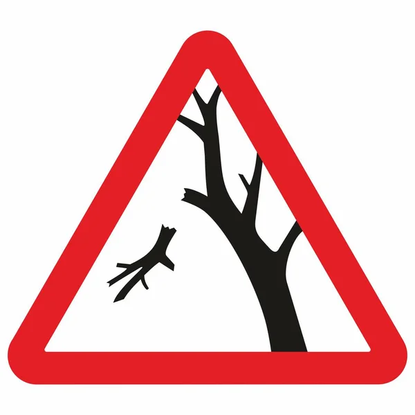 Atenção Perigo Queda Ramos Árvores Sinal Triângulo Vermelho Vetor — Vetor de Stock