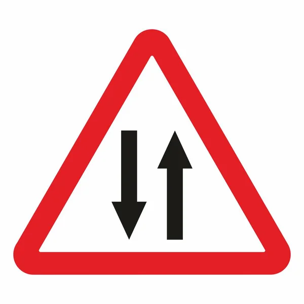 Двухсторонний Дорожный Знак Изображение Двунаправленного Треугольника Красной Границей Движение Обе — стоковый вектор