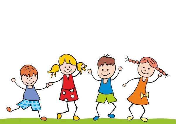 Ugráló Gyerekek Négy Gyermek Vicces Vektor Illusztráció — Stock Vector
