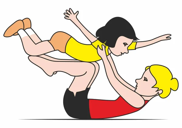 Gymnastiek Oefening Met Kinderen Moeder Dochter Vectorillustratie — Stockvector