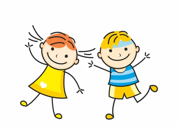 Дві Підстрибуючі Стрибаючі Діти Діти Дівчинка Хлопчик Смішні Векторні Ілюстрації — стоковий вектор