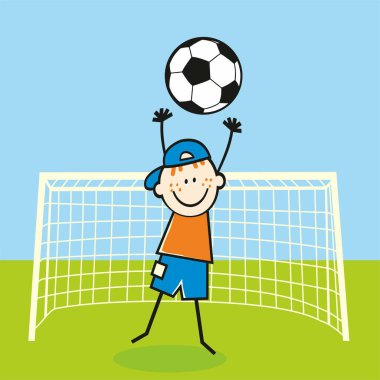 Erkek ve futbol topu, futbol, kaleci, kaleci, vektör illüstrasyonu