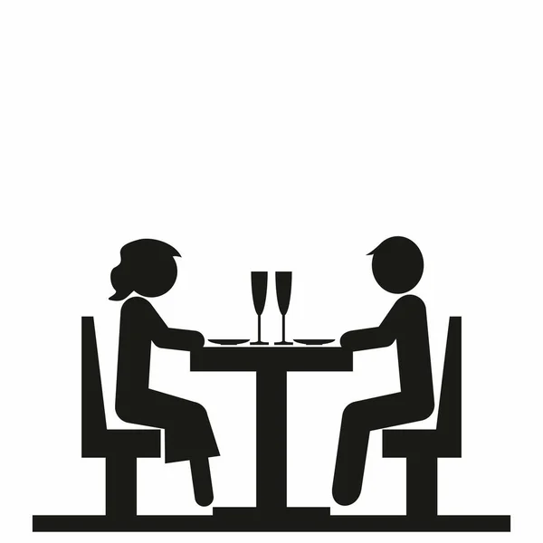 Zwei Personen Die Einem Restaurant Sitzen Essen Und Trinken Schwarze Stockvektor