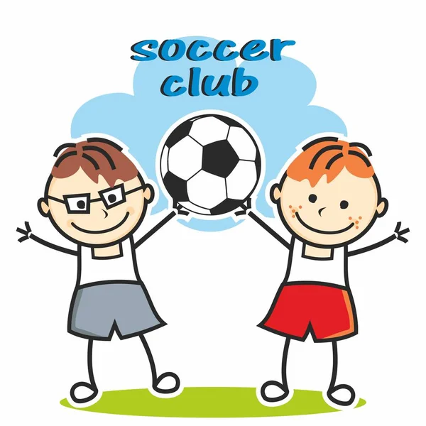 Soccer Club Kids Soccer Ball Two Boys Vector Illustration Banner — Stock Vector