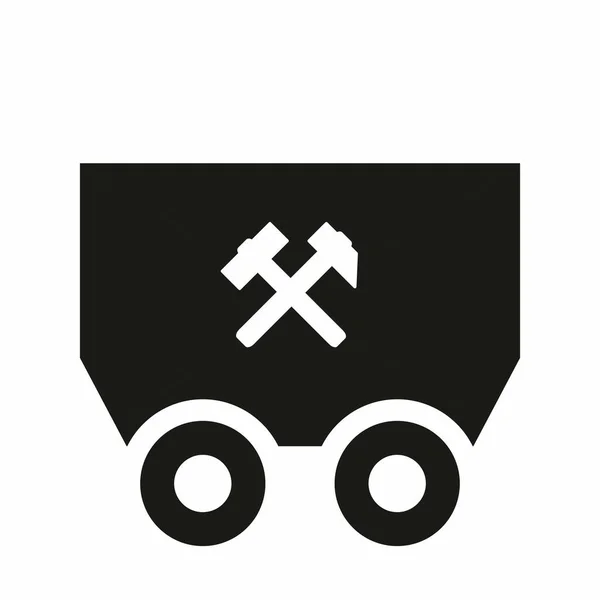 Black Trolley Coal Cart Crossed Hammers Coal Mining Symbol Vector — Stock Vector