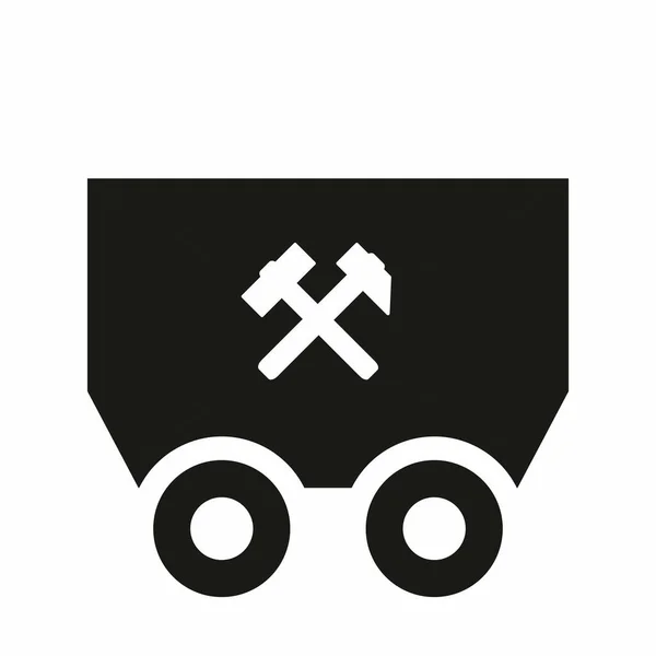 Fekete Kocsi Keresztezett Kalapácsok Szénbánya Szimbólum Vektor Ikon Sziluett Vektor Grafikák